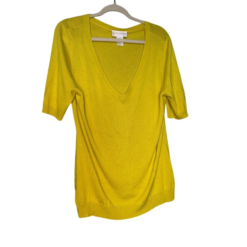 Soft Surroundings neon yellow sweater top silk and cashmere blend casual soft